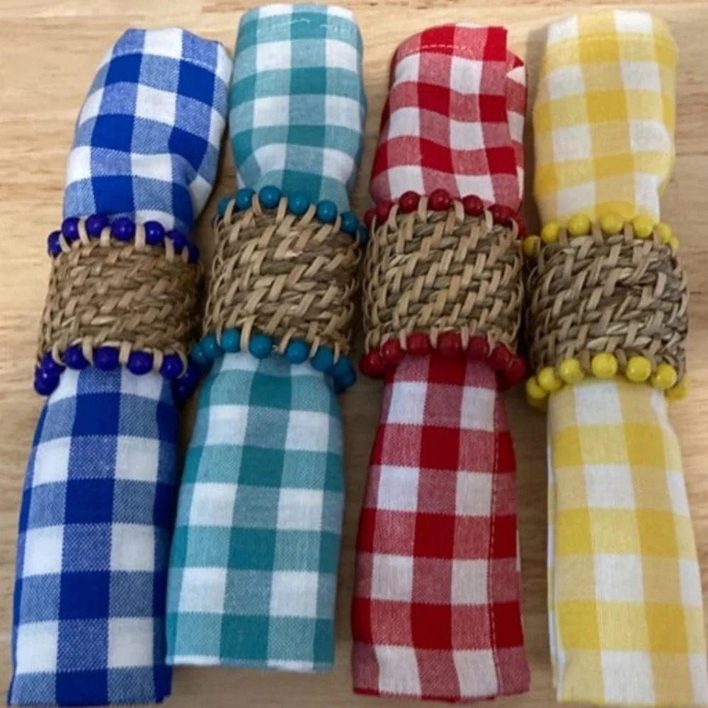 Beaded Rattan Napkin Rings Set of 4 1 Box Pioneer Woman New